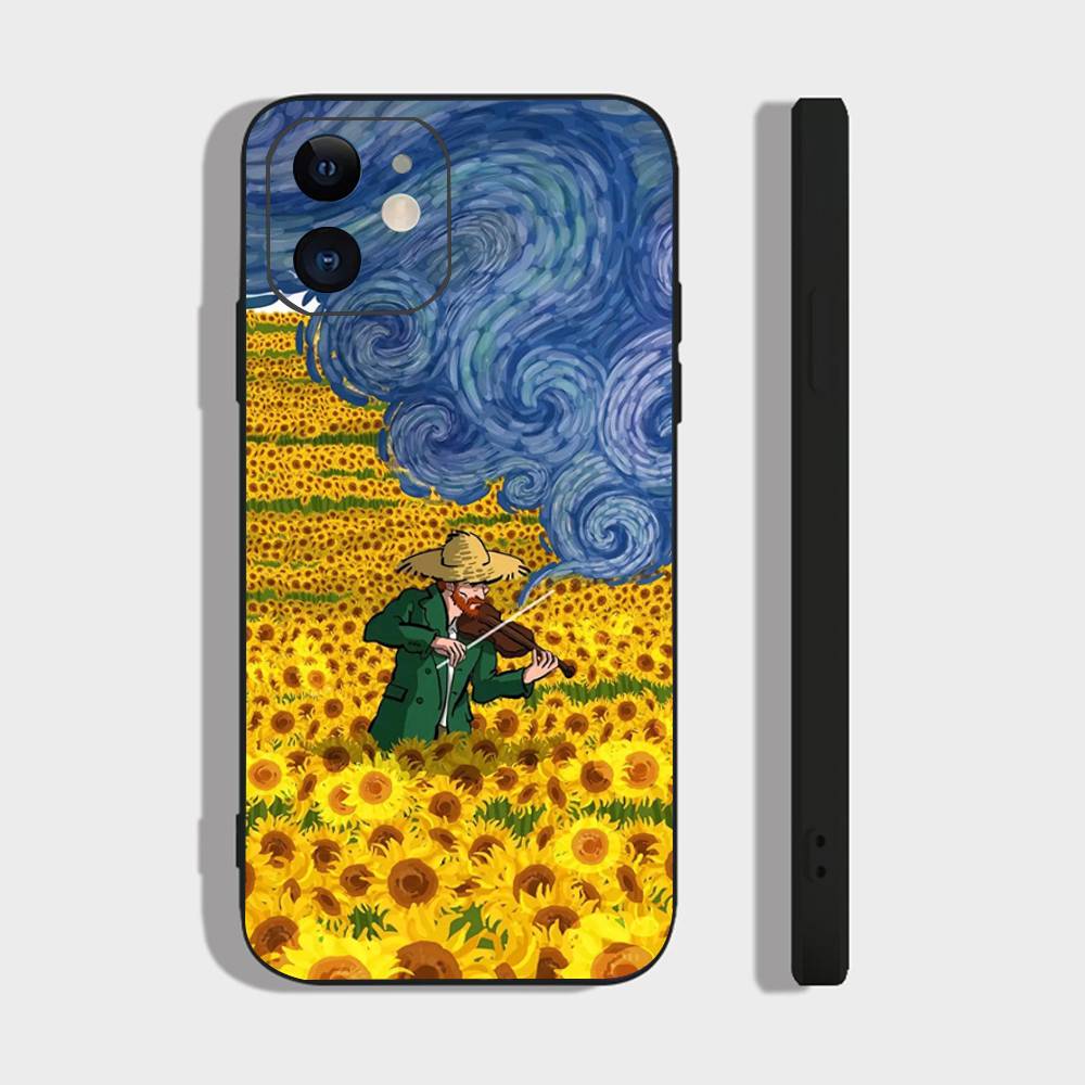 Sunflower Flower Sea Phone Case For IPhone 17 Air 16 15 14 13 Pro Max 11 12 Black Silicone Cover