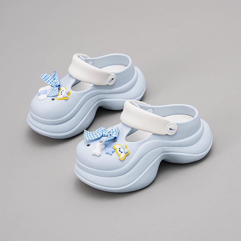 

CH1610-Blue bow women s shoes 2025 new summer hole shoes versatile thick-soled soft-soled heightening slippers 35