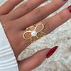 European and American Stainless Steel Pearl Flower Adjustable Ring - Simple, Stylish Ladies' Jewelry