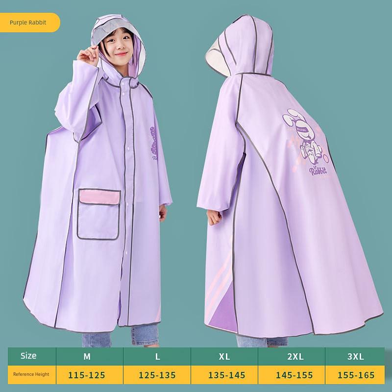 New Model Children's Raincoat for Boys and Girls with Backpack Space, Double Placket, Large Brim, Rainproof, Outdoor, for Students Going to School