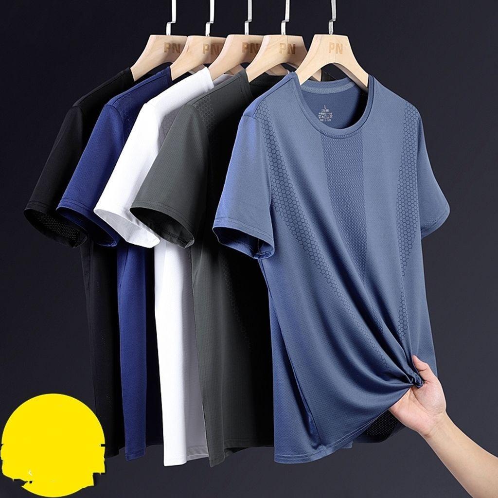 Sommer Herren Locker Eisseide T-Shirt Dünn Atmungsaktiv Schnelltrocknend Halbarm Laufen Sport Rundhals Top Kurzarm Herren