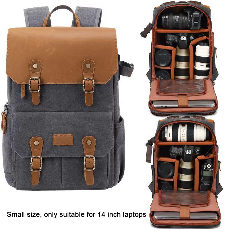 Professional Waterproof Waxed Canvas DSLR Camera Backpack USB Charging Por Large High-End Camera Bag Backpack Camera Drone Backpack
