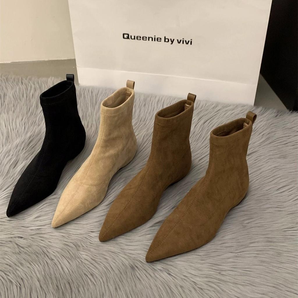 Pointed feet thin boots niche soft-soled socks boots celebrity sense design comfortable wind short boots are not tired