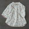 Johnature Women Chinese Style Shirts Tops Stand Half Sleeve Tops Summer Vintage Print Floral Blouses