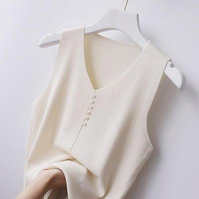 Ärmellose V-ausschnitt Eis Seide Damen Gestrickte Weste 2023 Sommer Tops Damen Tank Tops Einfarbig Dünne Ärmellose Weste 10098