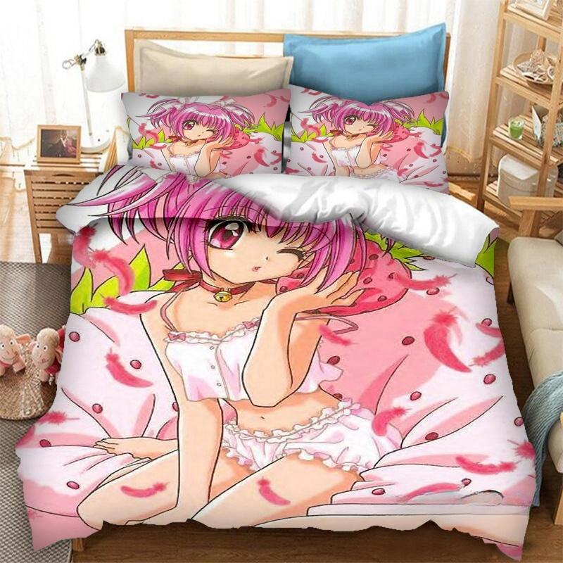 3D Printing Anime Tokyo Mew Mew 3D Print Bedding Set Duvet Covers Pillowcases One Piece Comforter Bedding Sets Bedclothes Bed