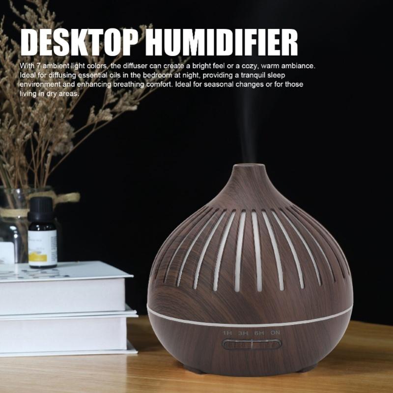 400ML Wood Grain Humidifier Desktop Aromatherapy Diffuser With Colorful Light Remote Control Auto Shut Off For Home Office