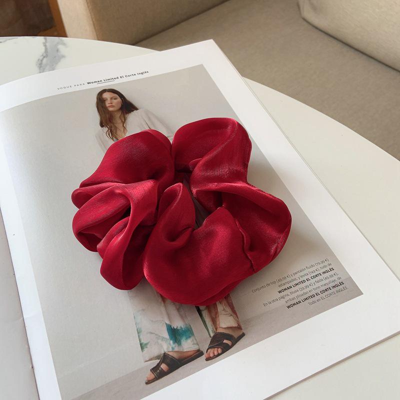 Haarring aus Satin im koreanischen Stil in Volltonfarbe – Haargummi aus schimmerndem Garn