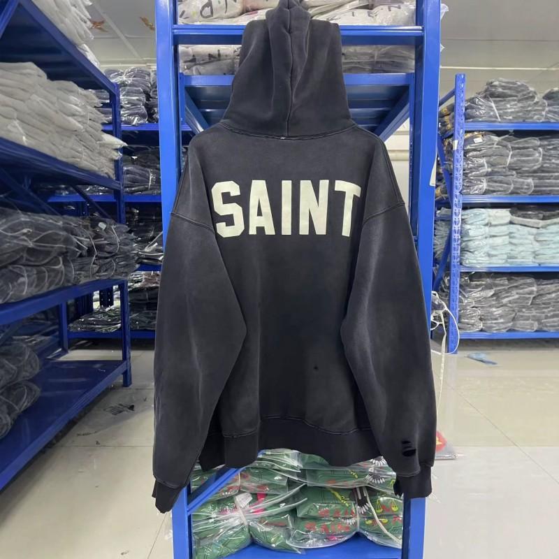Mens Oversized Hooded Sweatshirt With Letter Print Washed Vintage Cotton Blend Loose Fit Streetwear