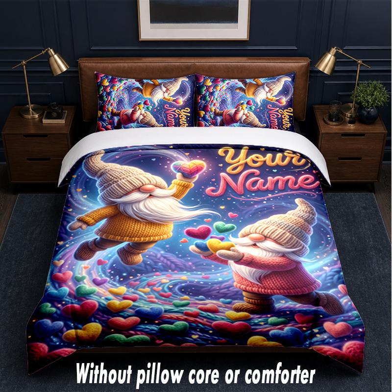 Gnome Theme Custom Text Or Name 3Pcs Bedding Set,1 Flat Sheet & 2 Pillowcases Personalized Home Bedding