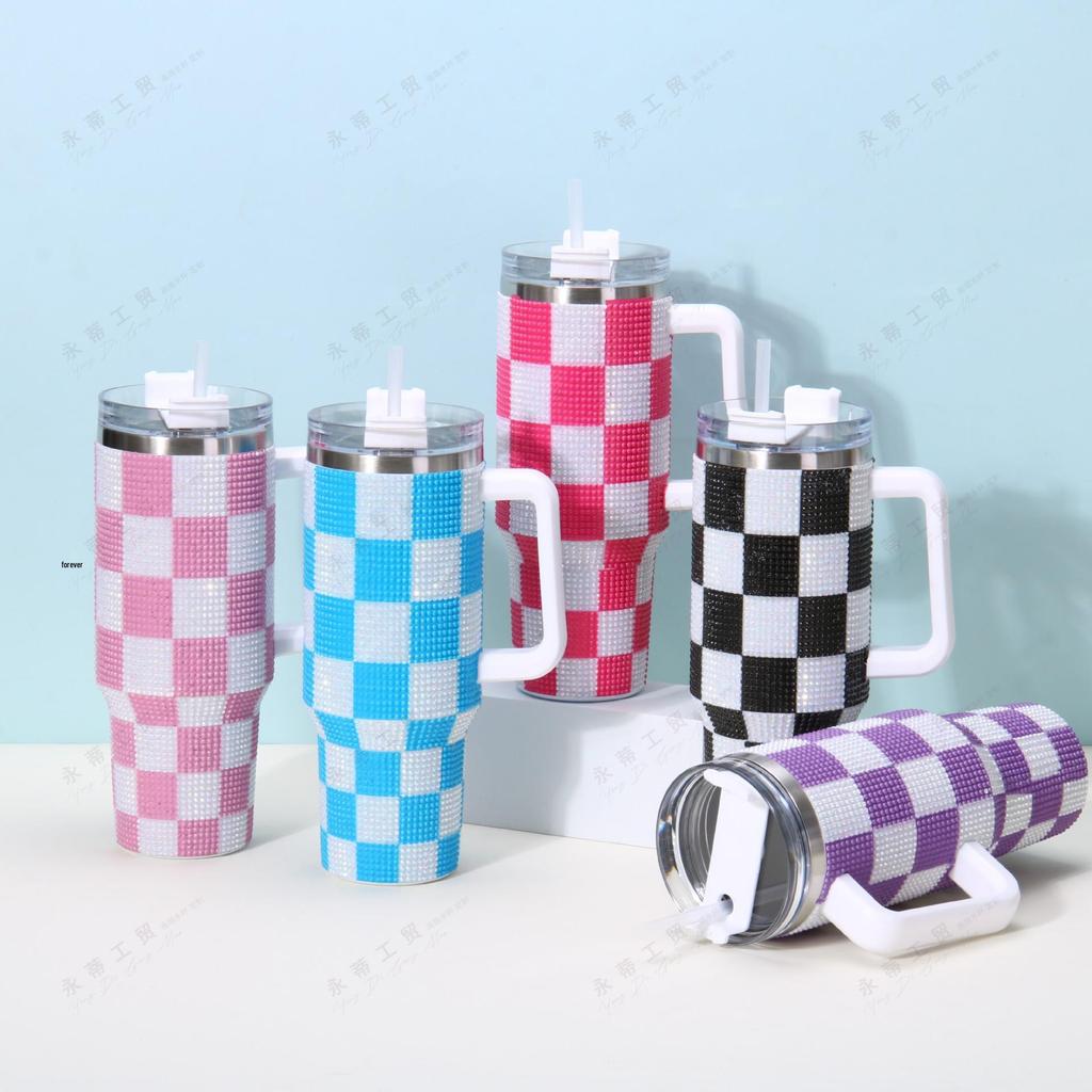 Rhinestone 40oz Stainless Steel Insulated Car Cup with Handle