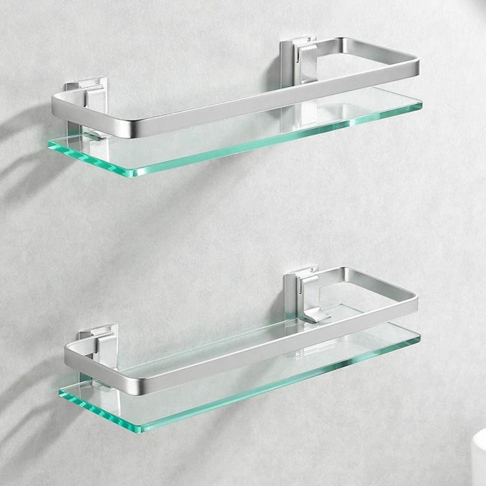 Silver Glass Shelf Organizer Tempered Thickened Glass Shower Caddy  Home Organization