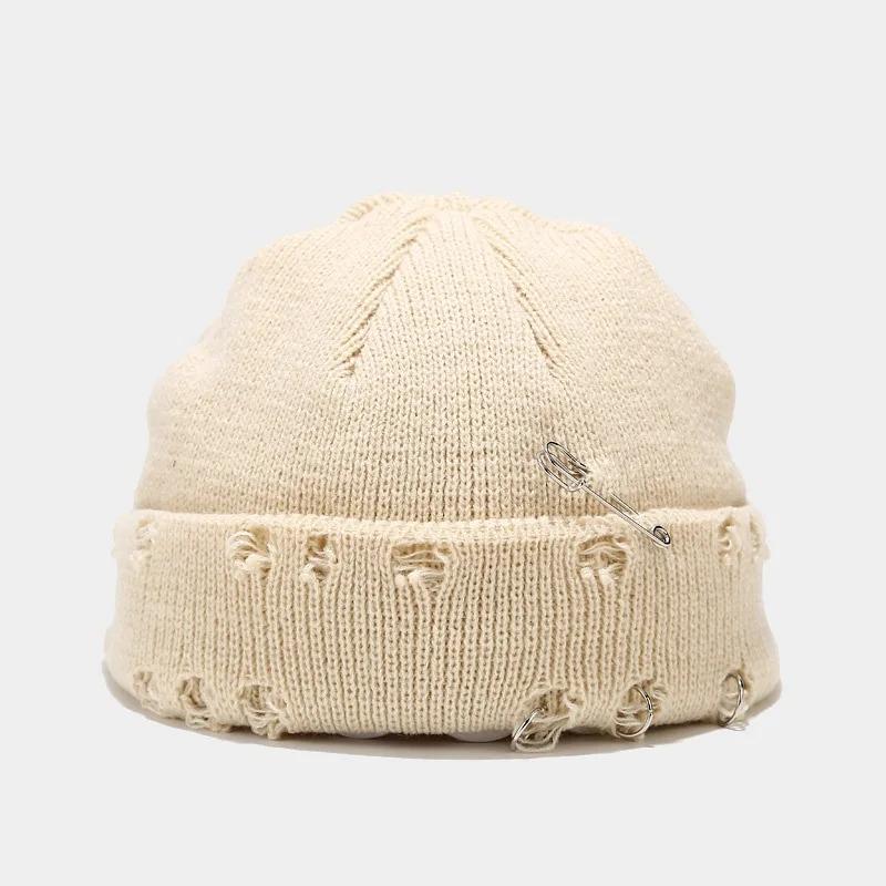 New Winter Harajuku Beanies Knitted Hat Women Fashion Warm Thick Men Hip Hop Pin Hole Skullcap Short Hat Unisex Basic Cap