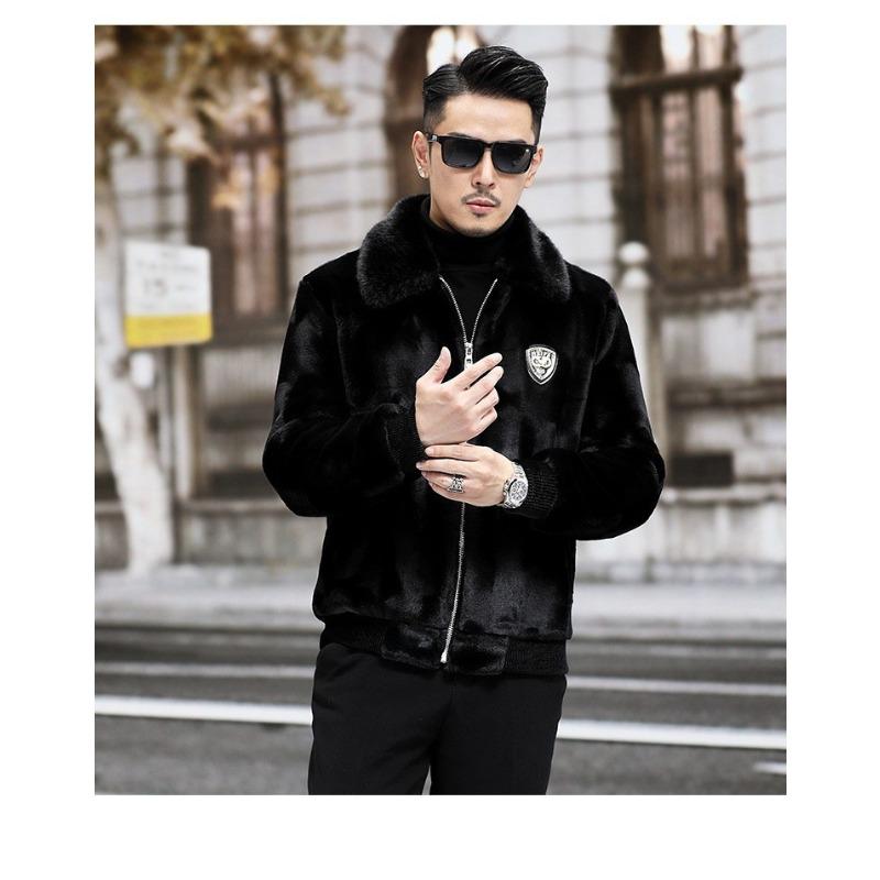 Men Loose Warm Winter Faux Mink Fur Pu Leather Jacket Coat