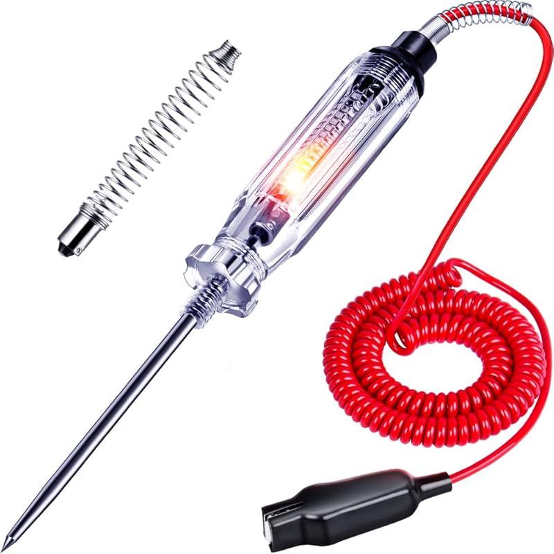 Heavy Duty Automotive Circuit Tester, Premium 6-24V Test Light With Extended Spring Test Leads & Sharp Piercing Probe, Circuit Voltage Tester With