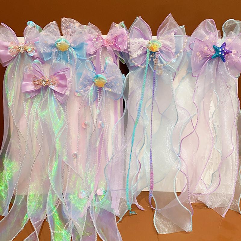 Mermaid Headwear, Children'S Princess Bow, Hairpin, Girls' Floating Yarn, Braided Hair Clip, Mermaid Maiden Hair Accessory