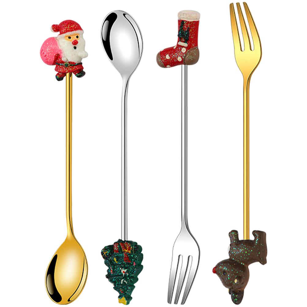 

Нержавеющая сталь Кофейная ложка Вилка Рождественские столовые приборы Ложки Металлическая столовая посуда Посуда для вечеринок Золотой декор Еда Рождественская тематика