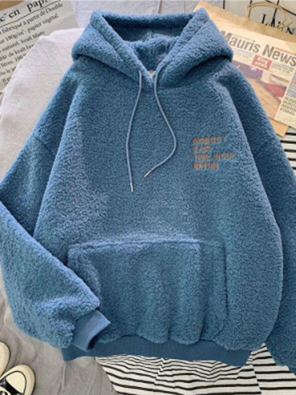 Shearling Hoodie for Women Korean-Style Oversized Relaxed Hoodie Fleece-Lined Hooded Top for Fall/Winter