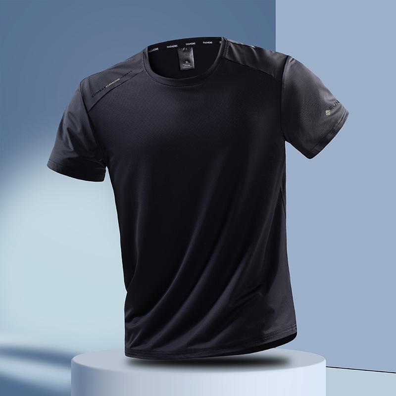 

Летняя эластичная футболка с коротким рукавом из ледяного шелка, повседневная универсальная футболка XL чёрный