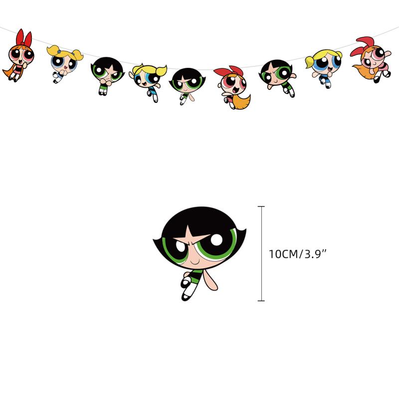 

Theme Powerpuff Girls Childrens Birthday Party Decorations Balloons Flag Set 1 Character pull flag