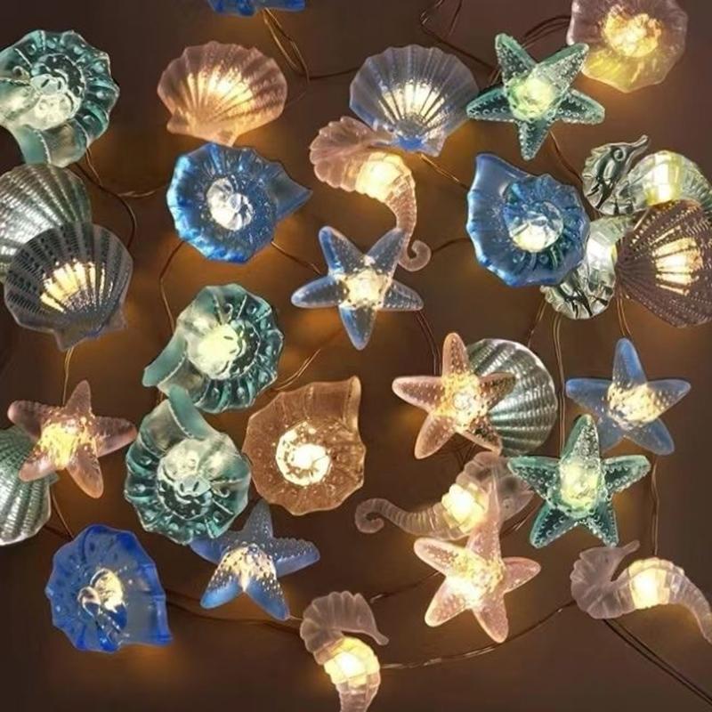 

20pcs Seashell Starfish String Lights Ocean Theme Fairy Light Mermaid Adult Wedding Kids Birthday Party Decorations Supplies
