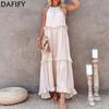 Women's Fashion Summer Spring Solid Color Print Sleeveless Hanging Neck Loose Waistline Casual Dresses