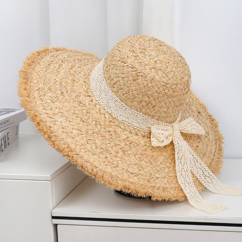 Lace Bow Big Brim Straw Hat Seaside Beach Sunscreen Hat Ladies Pretty Sun Hat