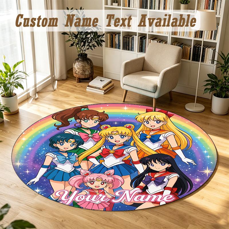 Round Rug Custom NameSailor Moon Pattern Non Slip Carpet Home Floor Decor