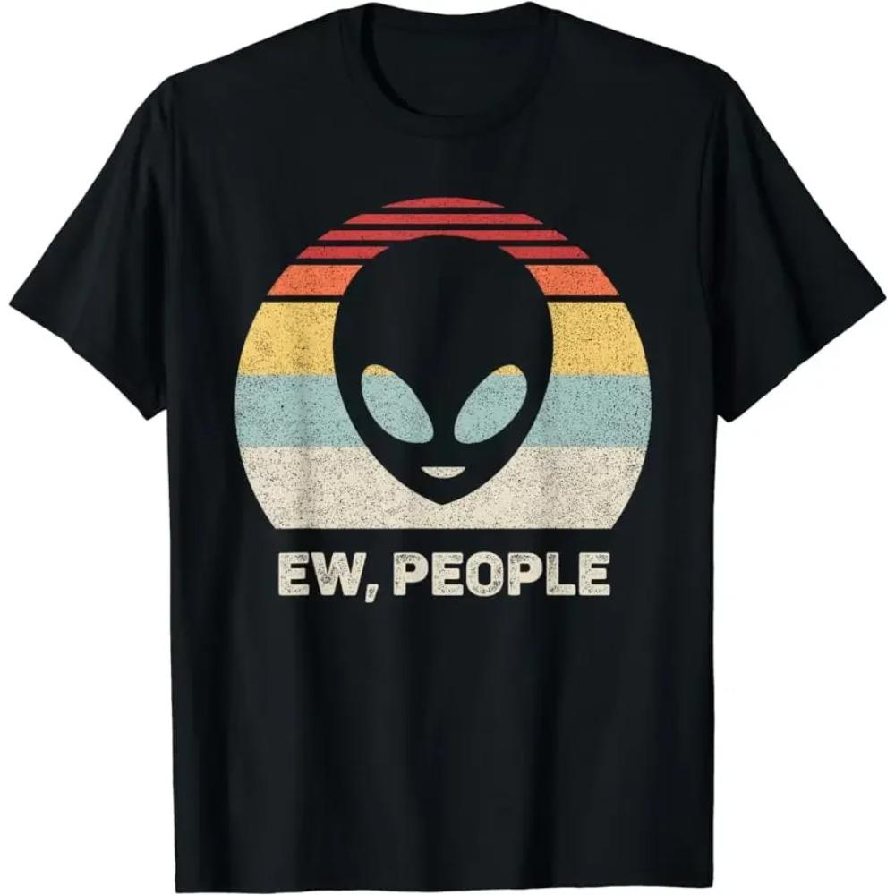 UFO Alien Retro Bright Mountain Lake Camping Visitor T-Shirt Women Men Clothing Tee Ropa Mujer Vintage Clothes Men T Shirt