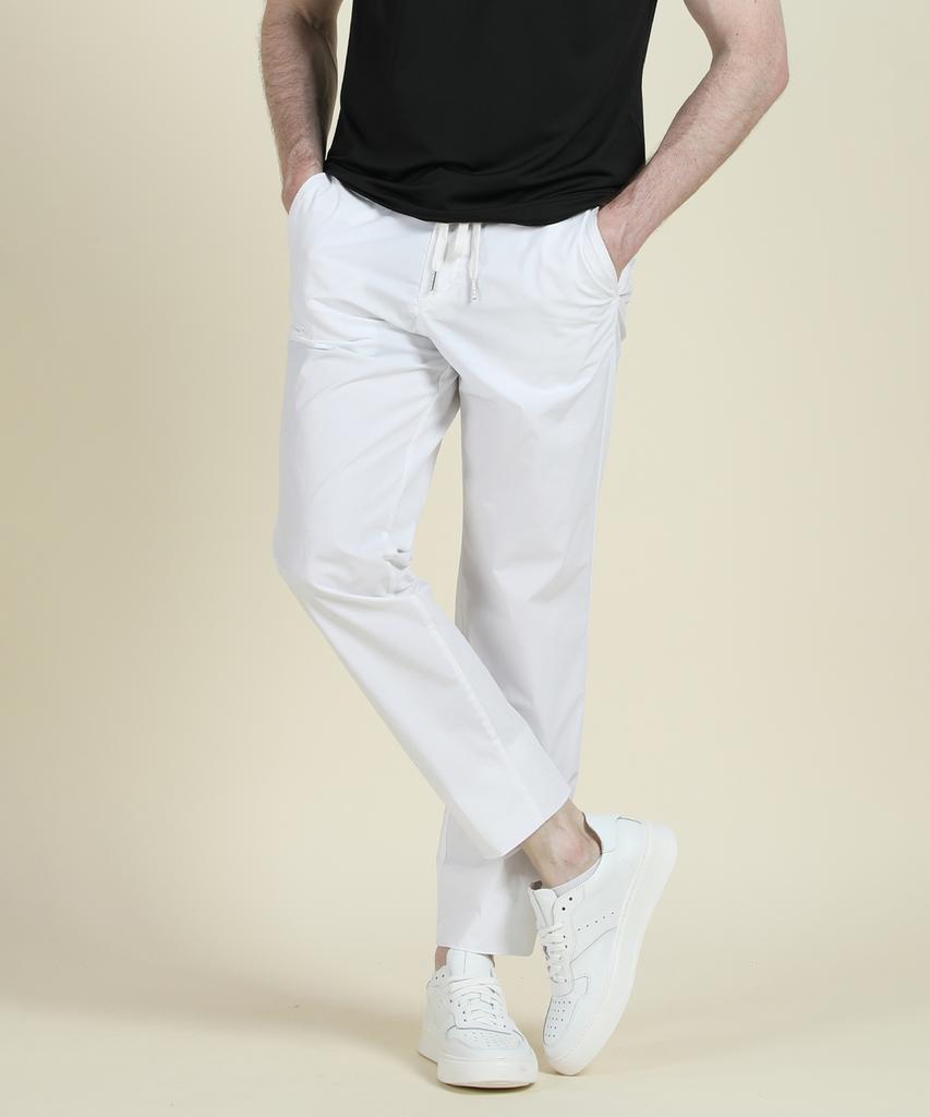 PANICALE White Poplin Elastic Waist Slim Fit Chino Pants