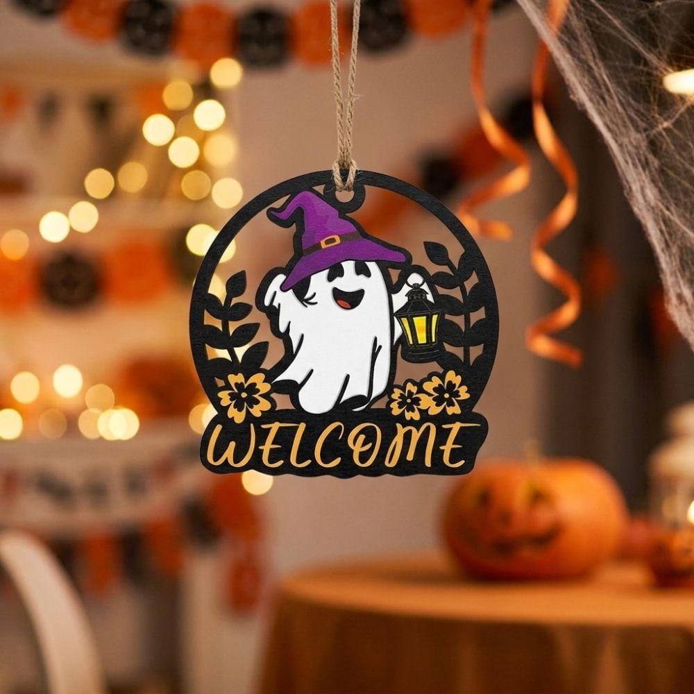 Round Halloween Ghost Door Hanger Hollow Out Halloween Front Door Decor Garden Yard Decor