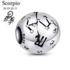 Brand New Copper Metal 12 Constellation Zodiac Round Bead Components Compatible With Authentic Original Pendant Bead Component Bracelet High Quality