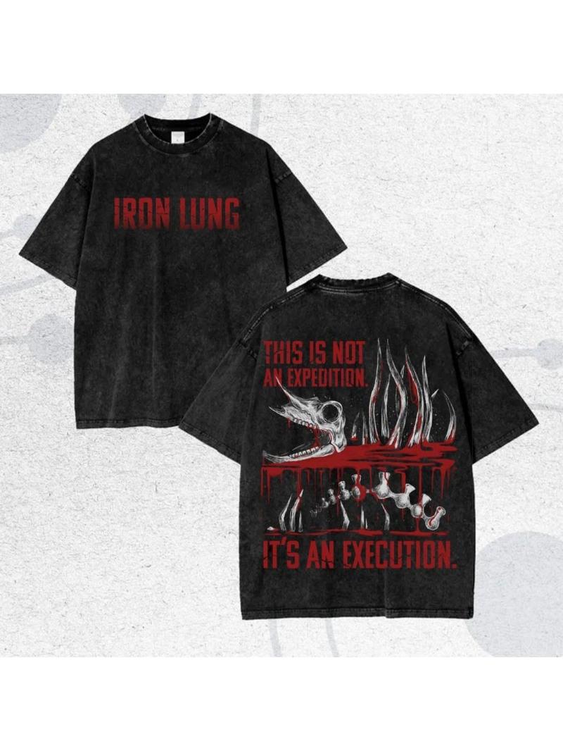 

Unisexs Washed Streetwear Brand Cotton TShirt Iron Lung Graphic and Text Design Casual Outdoor Wear streetwear M