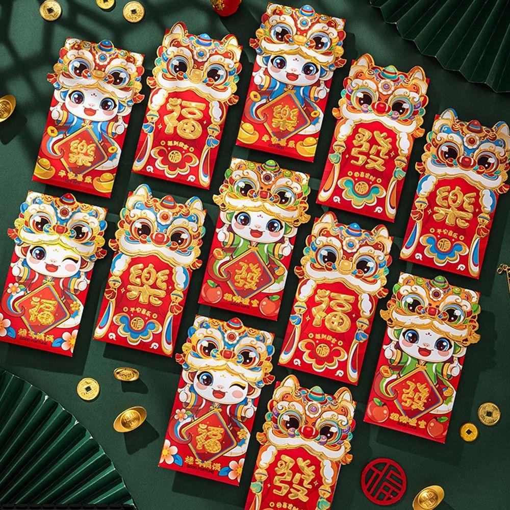 6pcs Cartoon 2025 New Year Red Envelopes Blessing Red Packet Chinese Snake Year Red Envelopes  Bonus