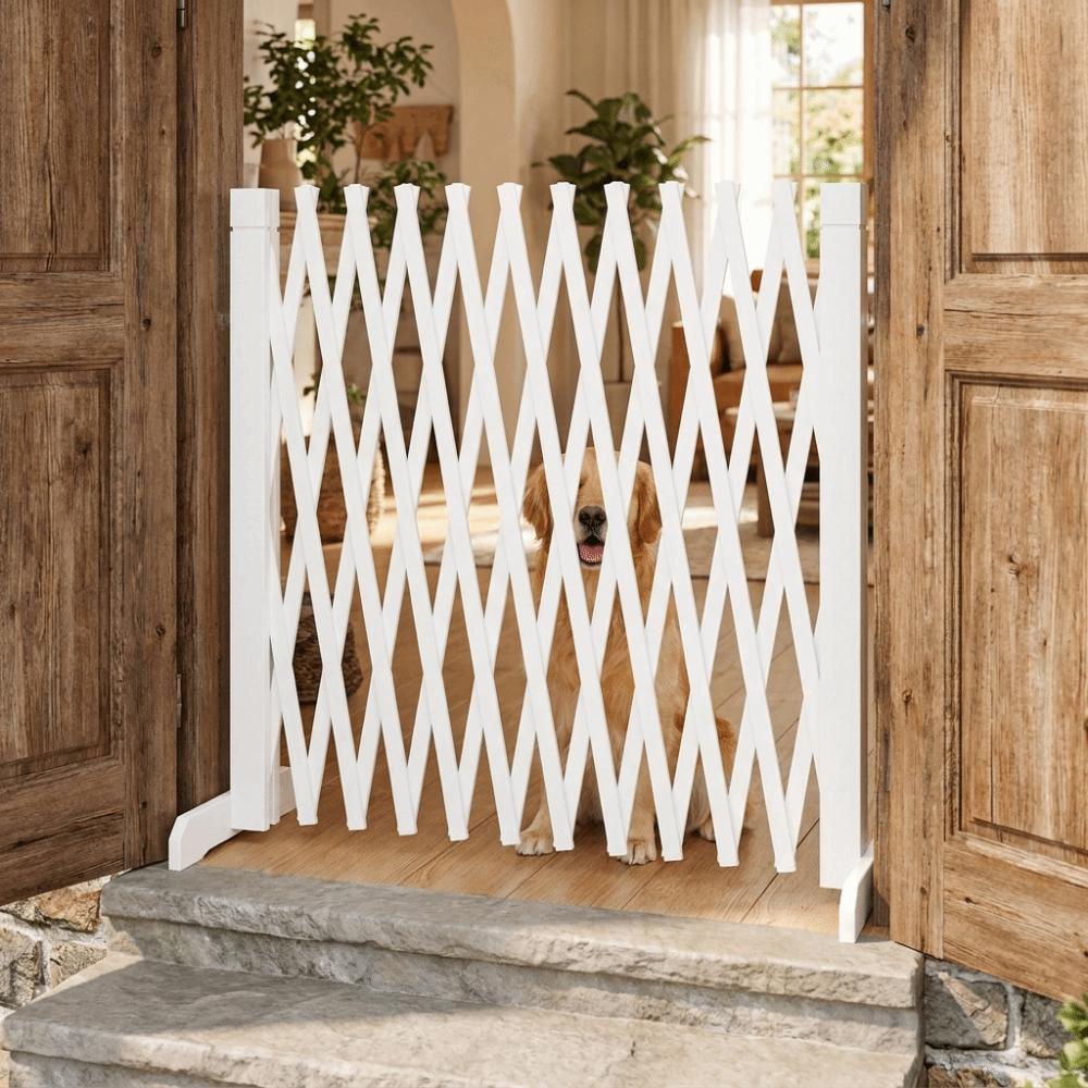 Folding Retractable Pet Gate Wooden Dog Safety Enclosure Pet Puppy Fence No-Drill Pet Door  Garden