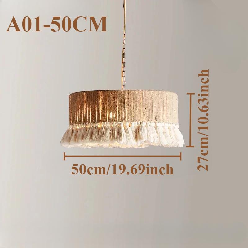 JOYINLED Hand Woven Hemp Rope Chandelier 30/40/50/60cm Large Drum Pendant Light with Tassel Boho Farmhouse Lighting E27 Lamp