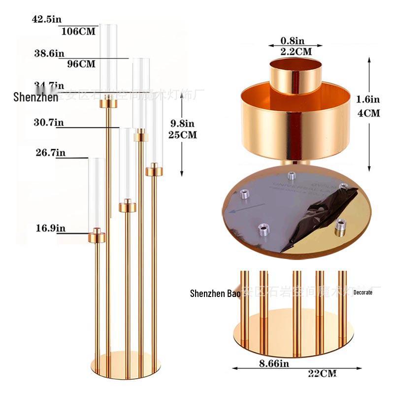 Gold-Plated 5-Arm Iron Candlestick for Weddings and Events
