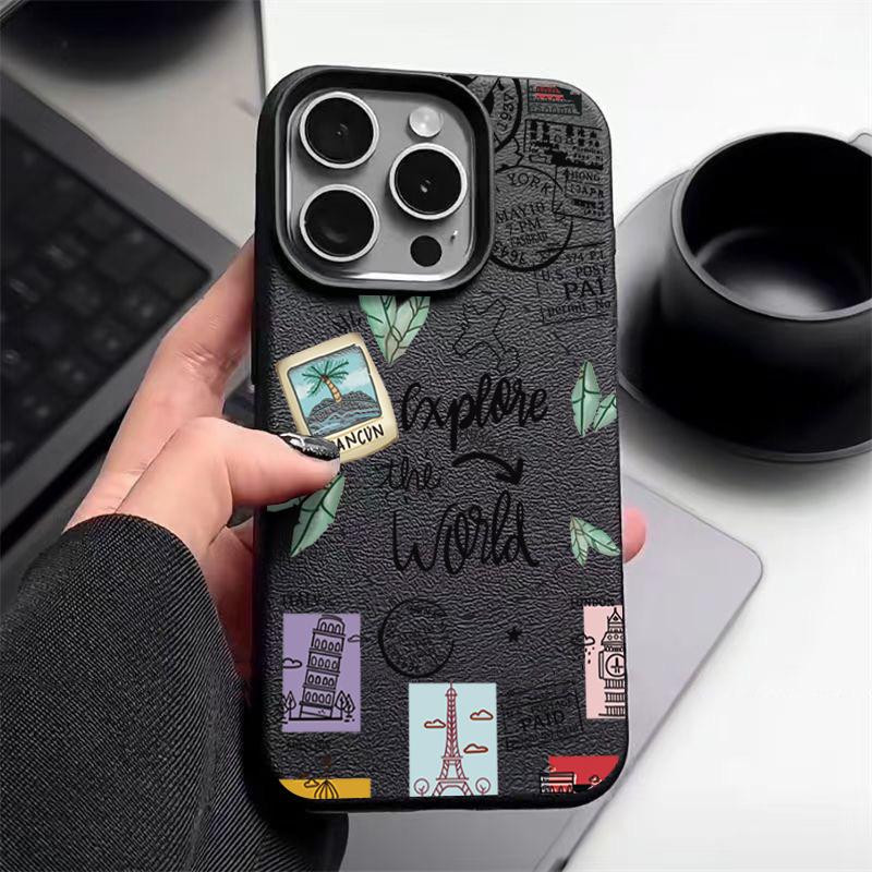 Travel Map Pattern Phone Case For iPhone 17e 16e 17 16 15 14 Pro Max 13 12 Pro Air 11 Leather Texture TPU Silicone Soft Cover