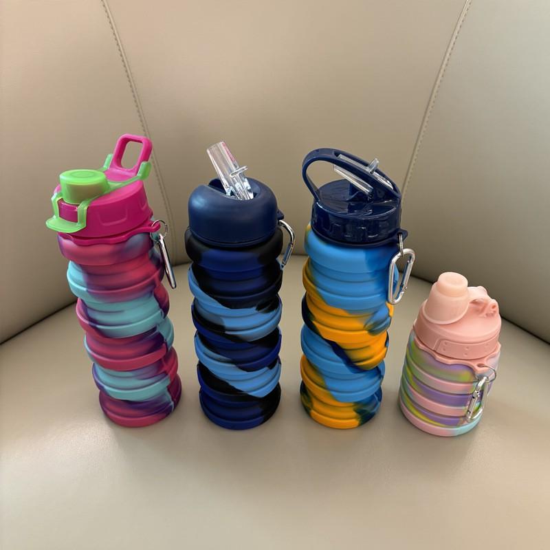 Portable Collapsible Silicone Travel Water Bottle 500ml Hiking Camping Gym Outdoor Sports