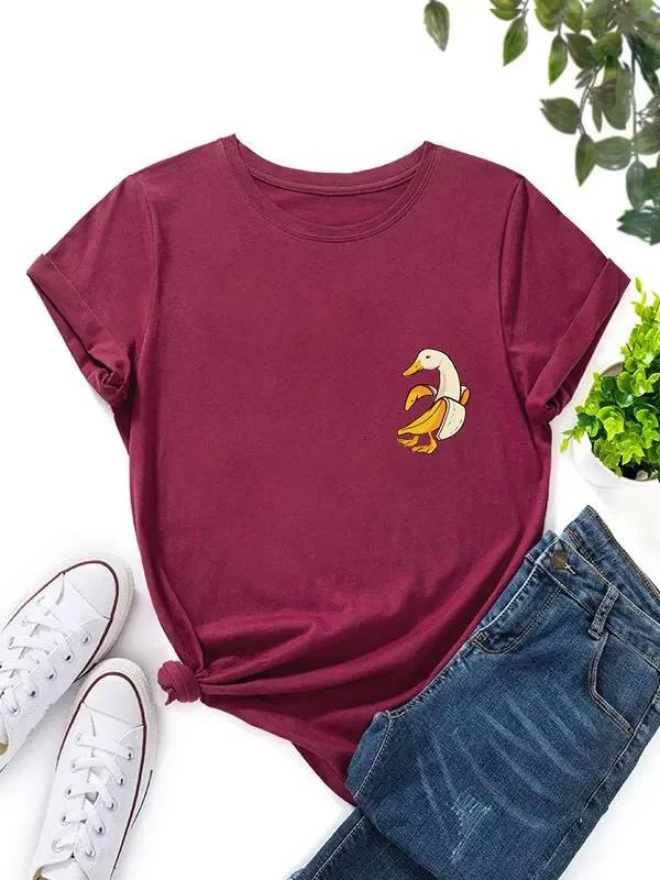 

Забавный принт банана и утки футболка женская с коротким рукавом O-образный вырез свободная футболка летняя женская футболка топы одежда Camisetas Mujer XXXL кларет