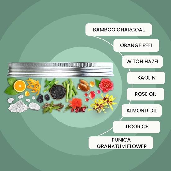 WildOak Activated Charcoal Clay Face Mask | Removes Excess Oil & Detox | De-Tan & Anti-Acne| Skin Brightening Face Pack | 100g