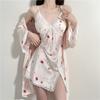 Jiangnan Style Fresh Printing Fashion Casual Home Clothes, Spring and Summer Sexy Deep V Women's Suspender Skirt Nightgown Two-piece Set