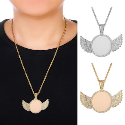 Custom Photo Necklace Angel Wings Picture Frame Pendant Necklace Hip Hop Jewelry for Men Women Valentine's Day Birthday Gifts