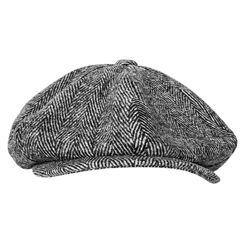 Wool Newsboy Cap Men Grey Herringbone Flat Caps Women Men British Painters Hat Soft Autumn Winter Hats Octagonal Cap BLM09