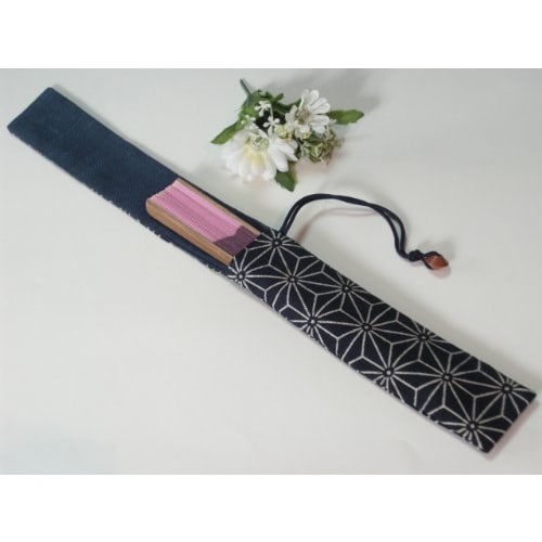 Handmade Workshop FUJITA - Folding Fan Case with Hemp Leaf Pattern - Can Also Be Used As a Chopstick Case! Folding Fan Case, Folding Fan Bag, Chopstic