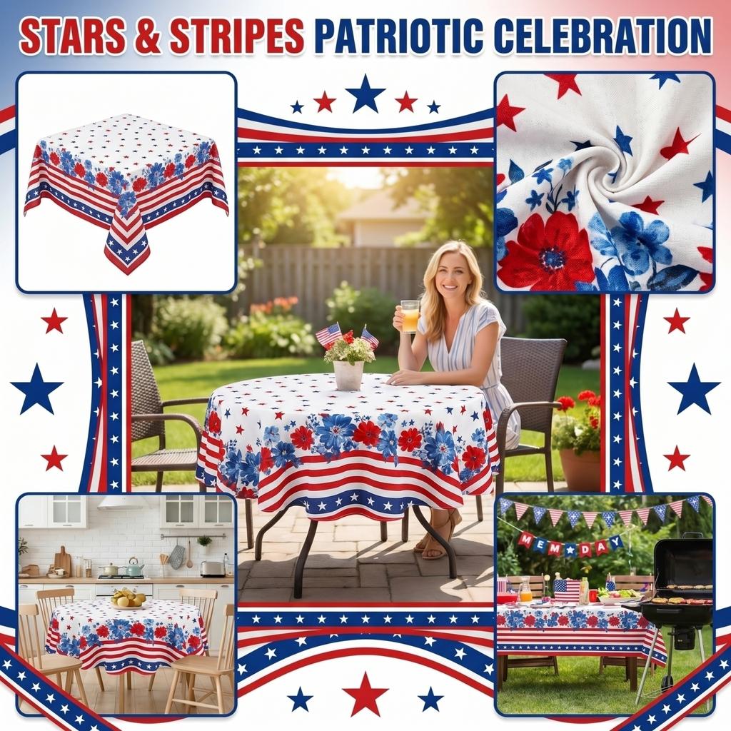 Round Tablecloth with Star Pattern Polyester Fabric for Dining Parties Events Reusable Decorative Covering for Home Kitchen