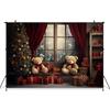 Merry Christmas Photo Background For Children Indoor Window Home Xmas Tree Bear Gift Photography Backdrop Stand Studio Photozone