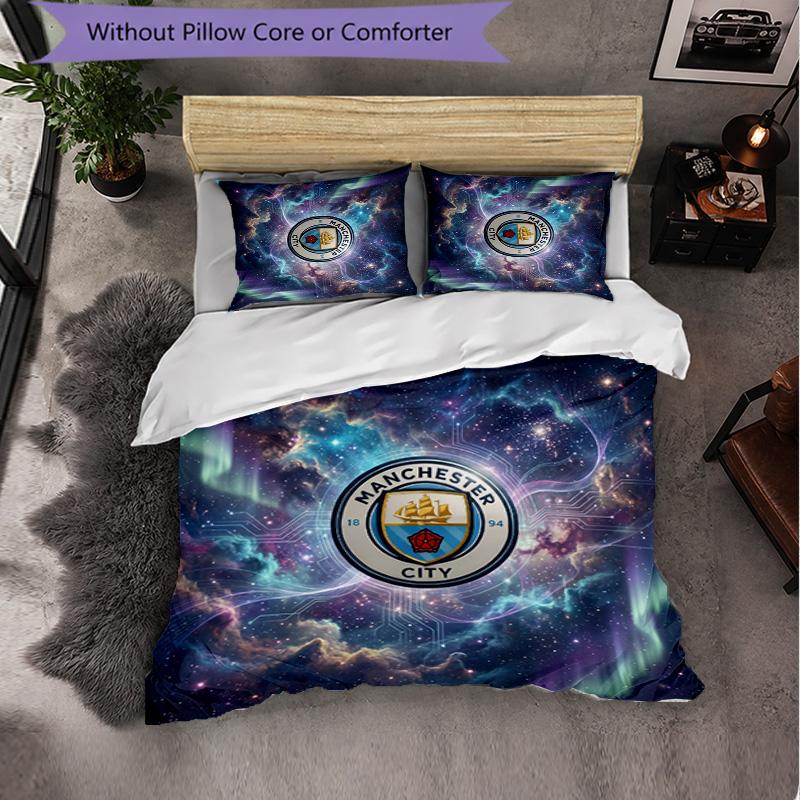 Set Lenzuola Manchester City Modello 3 Pezzi Morbida Copripiumino in Microfibra con Federe per Camera da Letto