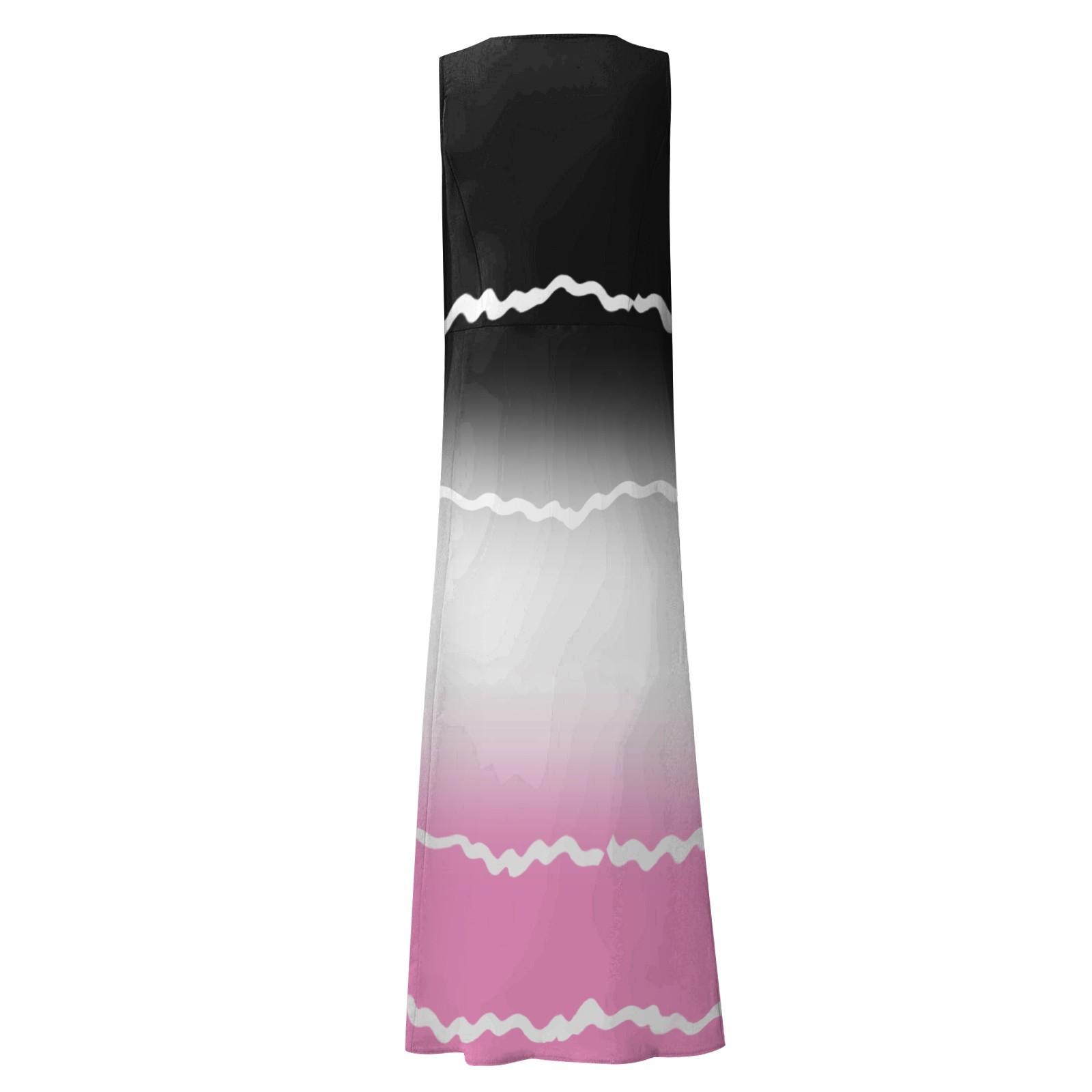 Женское летнее повседневное модное платье в полоску с принтом без рукавов и круглым — фото 5