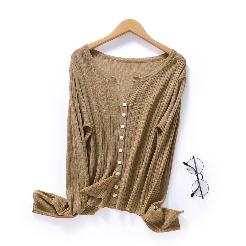 Updated Linen Cardigan Womens Jacket V-neck Base Knit Sweater Korean Style Commuting Stylishable Sweater Comfortable Fit Top
